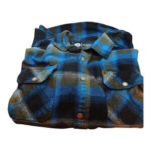 Polar King Heavy Flannel Snap Blue Black Plaid Mens Shirt Size XLR Excellent Con